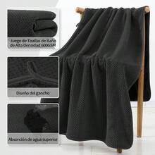 HLJ  3 Piezas Juego de Toallas de baño Súper Absorbente y Secado rápido Baño Toallas de Coral para Baño Hotel SPA Piscina Deportes Negro-1117 - Negro1 - Ver 5