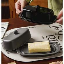 1pc, Ceramic Butter Plate With Lid, Simple Butter Dish With Lid, Suitable For Kitchen Countertops And Refrigerator Storage, Butter Container, Cheese Preservation Container, Durable Butter Tray, Ideal Kitchen And Dining Accessory, Perfect Gift For Butter Enthusiasts. - Multicolor - View 2