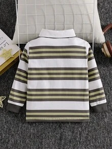 男童休闲条纹长袖Polo衫 - 橄欖綠 - 查看 2