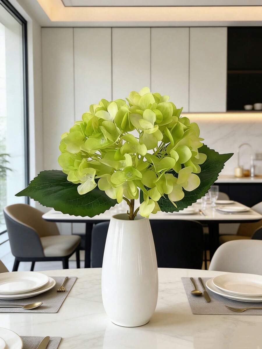2pcs/4pcs Faux Light Green Hydrangea Flowers With Stems & Leaves, Realistic Touch - Suitable For Home Decor, Wedding Bouquets, Tabletop Centerpieces And Party Decorations.