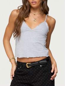 Cute Babydoll Tops For Women Spaghetti Strap V Neck Backless Cami Tops Y2k Going Out Tank Top - 淺灰色 - 查看 1