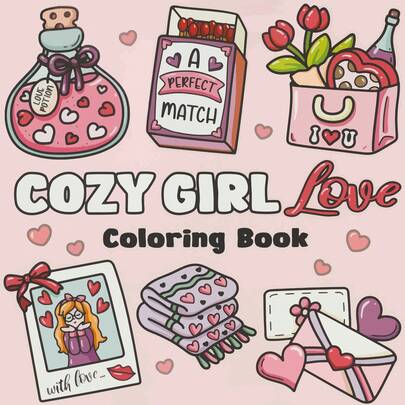 Romantic Girl's Love Coloring Book - Valentine's Day & New Year Theme, 40 Pages, 205gsm Thick Opaque Paper | Imaginative Love Scenes (Love Potion, Heart Gifts, Romantic Stationery) | Bold Outlines, Easy To Color, Ideal For Holiday Leisure And School Craft Activities, Suitable For Stationery, School Supplies, Great Gift For Girls, Valentine's Day, New Year