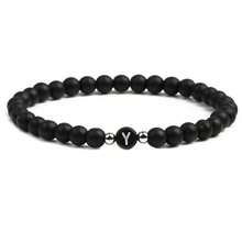 6mm Black Matte Stone Beaded Bracelet, 26 English Letter Charm Bracelet, Unisex - Bracelet - View 20