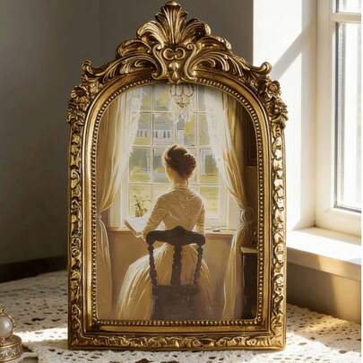4x6 Van Gogh Art Frame, Luxury Gold Resin Photo Frame, Suitable For Desktop Display Or Wall Hanging, Retro Style, Perfect For Home Or Office Decor