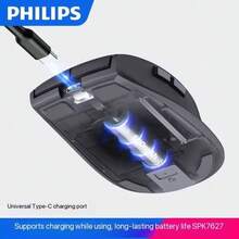 PHILIPS SPK7627 Ratón óptico inalámbrico Bluetooth de modo dual 1600DPI con 6 botones silenciosos, color gris