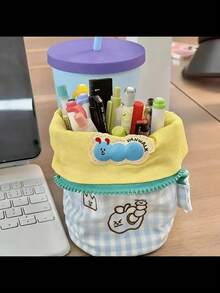 Creative Polka Dot Pattern Pen Holder, Ins High-Quality Vertical Flip Folding Pencil Case, Large Capacity Stationery Pencil Box, Creative Folding Desktop Pen Holder, Can Be Used As Makeup Brush Holder, Cosmetic & Lipstick Organizer, Large Capacity Student Stationery Storage Bag - Multicolor - View 9