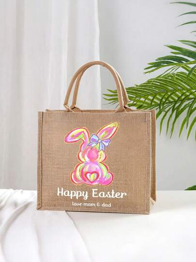 Personalized Easter Bag, Jute Easter Bag, Custom Easter Bunny Bag With Name, Kids Egg Hunt Bags, Easter Basket, Easter Gift Bags