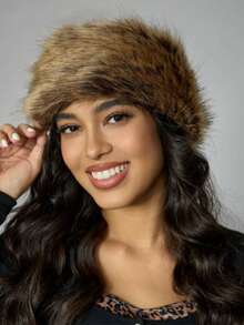1pc Fashionable Faux Fur Warm Headband Hat - Camel - View 7