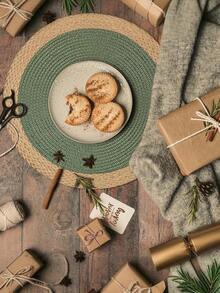 15英寸圆形绿色编织餐垫套装（4/6件），圆形PP编织餐垫，宽纸边，可水洗，可擦拭，耐热，适合节日派对、室内外日常使用。 - 綠色 - 查看 4