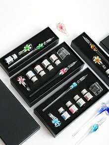 花朵玻璃蘸水笔，学生绘画书法文具，水晶玻璃笔，送朋友的礼品套装，学校奖品
