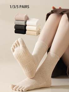 1/3/5 Pairs Women Toe Socks, Breathable Moisture-Wicking Mid-Calf Socks, Massage Bottom Cotton Socks For Spring/Summer, Autumn/Winter