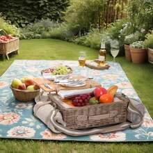 Juego de cestas de picnic de mimbre multifuncional para 2 personas con manta y mesa de picnic juego de picnic aado con vajilla completa para acampar al aire última intervensión parejas de flores - Floresconmantaymesapara2 - Ver 7