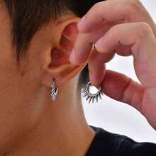 Pendientes de aro de acero inoxidable estilo punk con remaches color acero - EH-820S02-1 - Ver 7
