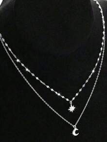 Kalung Liontin Berlian Imitasi Emas Wanita, Desain Unik Gaya Eropa dan Amerika, Cocok untuk Pemakaian Sehari-hari dan Acara Kencan - Perak - View 3