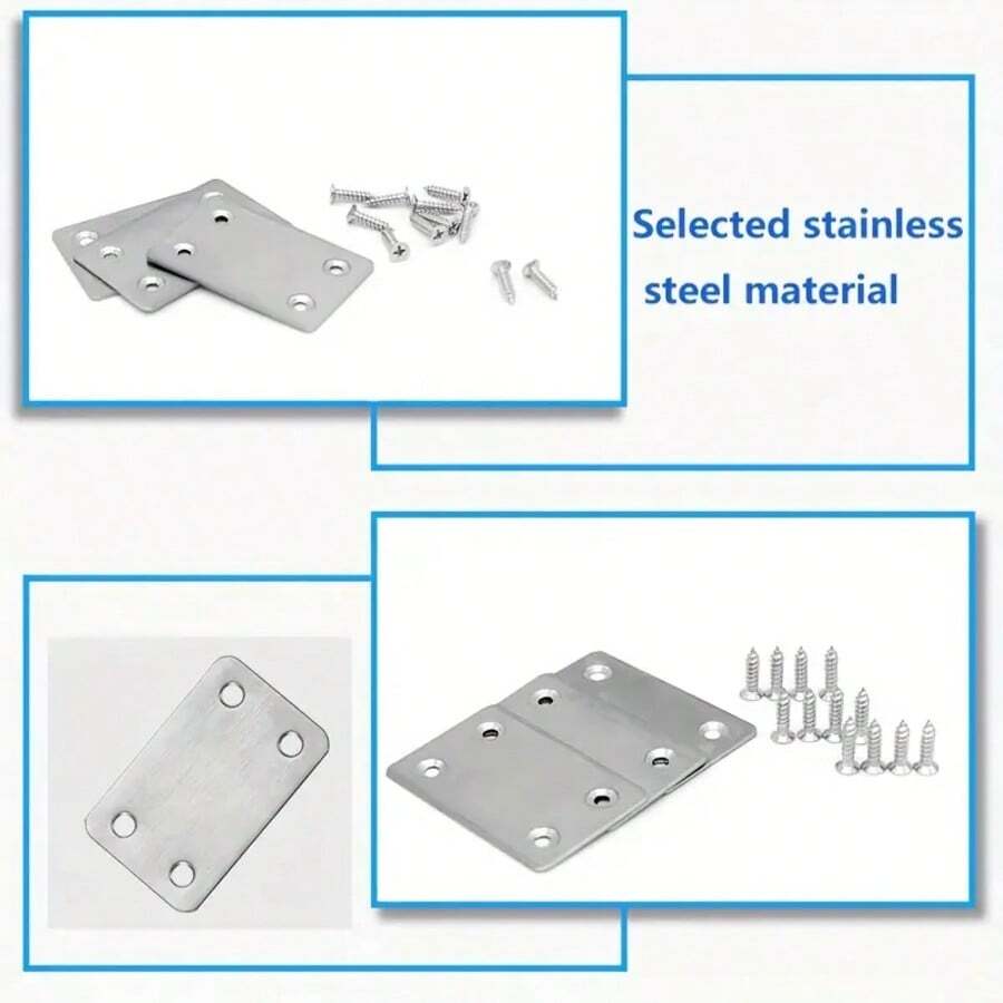 10pcs Metal Flat Bracket, Stainless Steel Straight Fixing Piece, 4-Hole Adjustable Angle Bracket, Suitable For Furniture, Wood, Shelves, Beds, Cabinets - Silver - View 1