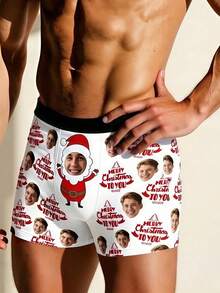 1pc Customized Men's Briefs - Personalized Face & Santa Claus "Merry Christmas" Design, Customized Men's Underwear | Top Birthday/Anniversary Gift, Ideal Boyfriend Gift, Customizable Men's Underwear, Men's Gift, Christmas Gift, Adult Christmas Stocking Stuffer, Thanksgiving, Thoughtful Versatile Gift For Boyfriend - Multicolor - View 4