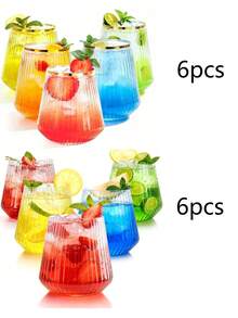 12/6/1 Pcs Classic Striped Wine Glasses, 12 Oz Transparent Unbreakable Cocktail Glasses, Reusable For Champagne, Dessert, Banquet, Wedding, Party