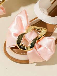1 Pair Children's Pink Bow Gold Buckle Decor Hook And Loop Sandals - Comfortable And Versatile, Ideal For Shopping, Daily Wear, Parties, And Summer Trips. Fashionable, Casual, And Comfortable Girls Sandals - Pink - View 6