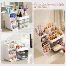 QY- Organizador de Maquillaje para Tocador con Soporte para Brochas Caja Expositora de Cosméticos con 2 Cajones Almacenamiento Amplio para Labiales y Productos de Belleza -3955 - como en la foto - Ver 7