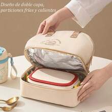 GeorgeX Bolsa de Almuerzo Loncheras Aislada de Doble Compartimento Loncheras Termica Impermeable y Reutilizable - azul - Ver 4