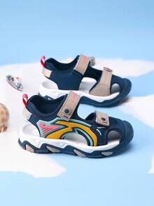 儿童凉鞋，新款男女童夏季凉鞋，返校季校园风沙滩鞋，防滑鞋底，透气轻便，魔术贴设计，适合户外、游乐场、泳池等场所，保护脚趾 - 黑色 - 查看 12