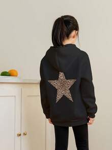 少女休闲印花黑色保暖内衬卫衣，秋季款 - 黑色 - 查看 2