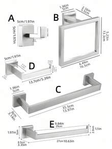 一套不锈钢浴室配件——毛巾架、毛巾环、卫生纸架、浴袍挂钩，安装简便 - 銀色 - 查看 2