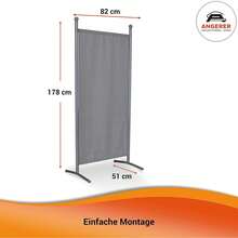 A+ Wandregal 178 x 82 cm, Sicht- und Sonnenschutz, Raumteiler, für drinnen und draußen, Büro, Balkon/Terrasse, Schlafzimmer, Garten, hergestellt in Deutschland, waschbare Bezüge, hellgraues Polyacryl