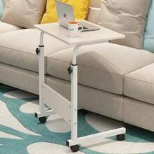 Escritorio Móvil Compacto, Diseño en Forma de "C", Extensible, Idel Para Laptop, Lectura, Ocio, Estudio, Acero Inoxidable, Mesa de Fibra de Madera, Para Habitación, Oficina, Sala, Taller, Diseño Moderno - Beis - Ver 4