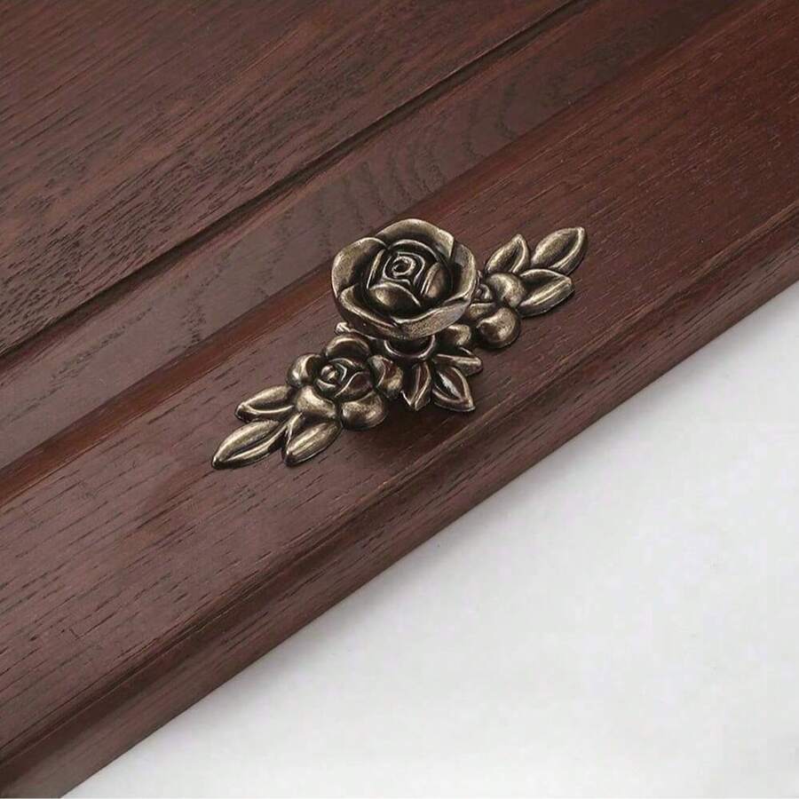 Vintage Rose Shaped Drawer Pulls Set: Antique Style, Suitable For Vanity, Nightstand, Wardrobe And Cabinet Doors