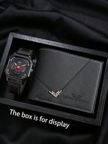 2pcs Men's Quartz Watch Set, Casual Stylish Cool Business Watch + Wallet Set, Suitable For Men's Daily Wear, Best Choice For Halloween, Christmas, Thanksgiving, Birthday Gifts For Friends And Family - Black - View 1