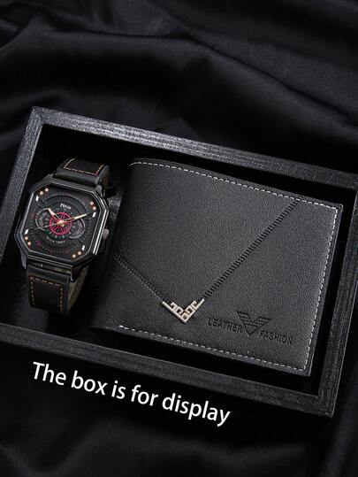2-delars herrkvartsurset, avslappnad snygg cool affärsklocka + plånboksset, lämplig för herrkläder, bästa valet för Halloween, jul, Thanksgiving, födelsedagspresenter till vänner och familj