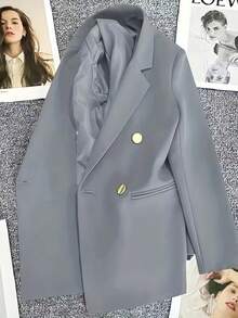 One Piece  Elegant    Button    Bright-Colored Suit  Office  Daily    Spring And Autumn - 黑色 - 查看 2