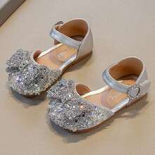 1 đôi dép xăng đan đế bằng thoải mái, trang trí nơ, dành cho trẻ em. - Bạc - Xem 14