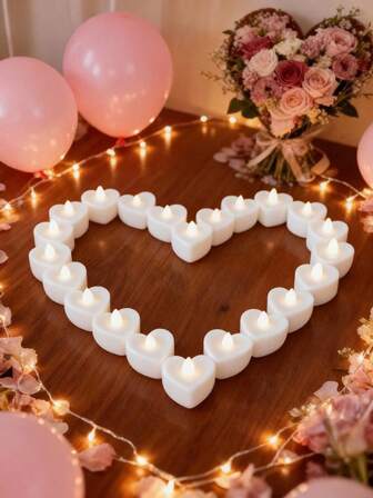 Romantisk frieri-stämningslampa, heminredning liten nattlampa, flamlöst ljus, sovrums- och matrumsdekor, rökfritt elektroniskt ljus, hjärtformat LED elektroniskt ljus, romantisk alla hjärtans dag-födelsedagsdekoration, frieri-scenmiljö heminredningstillbehör