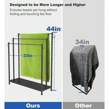 Extra Large Free Standing Towel Rack With Metal Storage Shelf 6 Hooks For Bathroom 3 Tiers Heavy Duty Blanket Drying Stand Holder For Outdoor Pool Bedroom Living Room Black - 黑色 - 查看 2