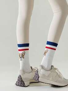 1 Pair Women Cute Icon Cartoon Mid-Calf Cotton Socks, Couple Gift, Home Wear - Multicolor - View 4