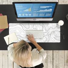 1pc Ovenbird Extra Large Gaming Mouse Pad, Stitched Edge, Minimalist Terrain Map Design, XL Desk Mat, Non-Slip Base, Cool Keyboard & Mouse Pad, 31.5 X 11.8 Inches, White - White - View 7