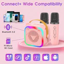 This Portable Mini Karaoke Machine Includes Two Microphones And One Player, With Loud And Clear Sound Quality, And Comes With Four Colorful LED Lighting Effects. It Supports Bluetooth Connection And TF Card Playback, Making It An Ideal Choice For Home Gatherings, In-Car Entertainment, And Christmas Celebrations. - Multicolor - View 3