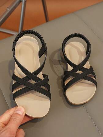 1 Pair Retro Boys/Girls Open Toe Sandals, New Summer Fashion Breathable Slip-On Beach Shoes, Soft Sole Anti-Slip