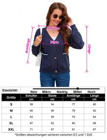 MODISFRAU Strickjacke Damen Kurz Cardigan Langarm Strickpullover Schulterjacke Bolero Top mit Knöpfen und Taschen - marineblau - Übersicht 7