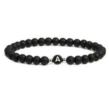 6mm Black Matte Stone Beaded Bracelet, 26 English Letter Charm Bracelet, Unisex - Bracelet - View 4