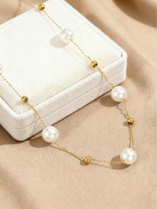 1pc Copper Beaded Necklace, Suitable For Daily Wear And Holiday Gifts For Friends - Gold - View 6