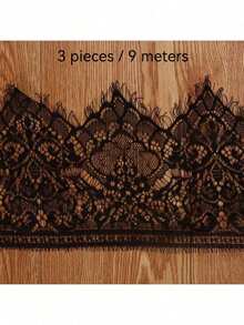 3米波浪形蕾丝花边，18厘米宽单边蕾丝花边，尼龙无弹力蕾丝滚边，适用于DIY连衣裙、半身裙、服装装饰 - 黑色 - 查看 10