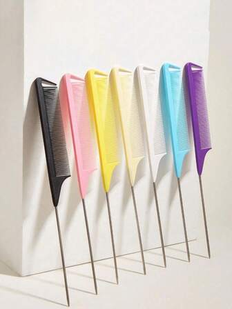 1 pieza Peine profesional de púas, peine de cola de rata, peine de raya, peine de acero inoxidable anti-estático: Peine multifuncional para cabello normal para desenredar, peinar y dar estilo, en colores caramelo, ideal para peluquerías, salones y uso doméstico