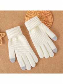 1/4 双装女士触屏冬季手套 - 时尚针织露指手套，加厚袖口，保暖舒适 - A - 查看 3