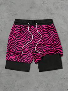 Men's Jungle Print Double Layer Beach Shorts - Multicolor - View 2