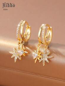 Hihho 1 Pair Vintage Copper Double Cross Hoop Earrings, Elegant & Fashionable Earrings For Women - Cross - View 8