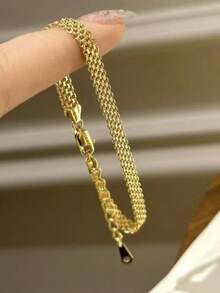 1pc Stainless Steel 18K Gold Plated Milan Style Bracelet, Vintage Minimalist Design, Versatile For Daily Wear - Gold - View 1