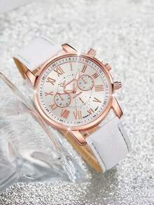 14pcs Women's Watch PU Leather Fashion Simple Three Eye Roman Scale Dial Quartz Watch Set Wristwatch Party Wedding Gift Beach Vacation Valentine Gift